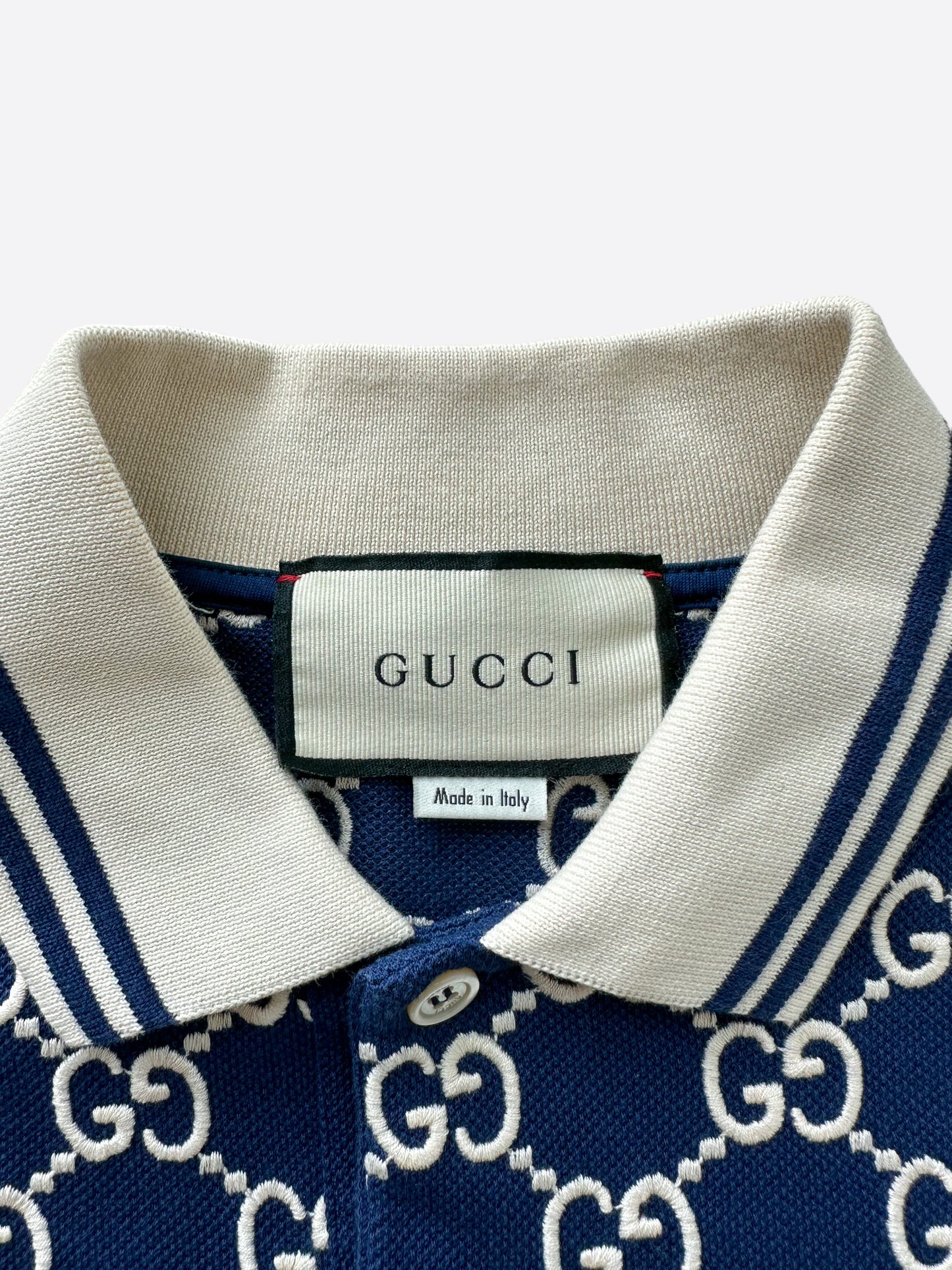 Gucci White & Blue GG Monogram Polo T-Shirt – Savonches