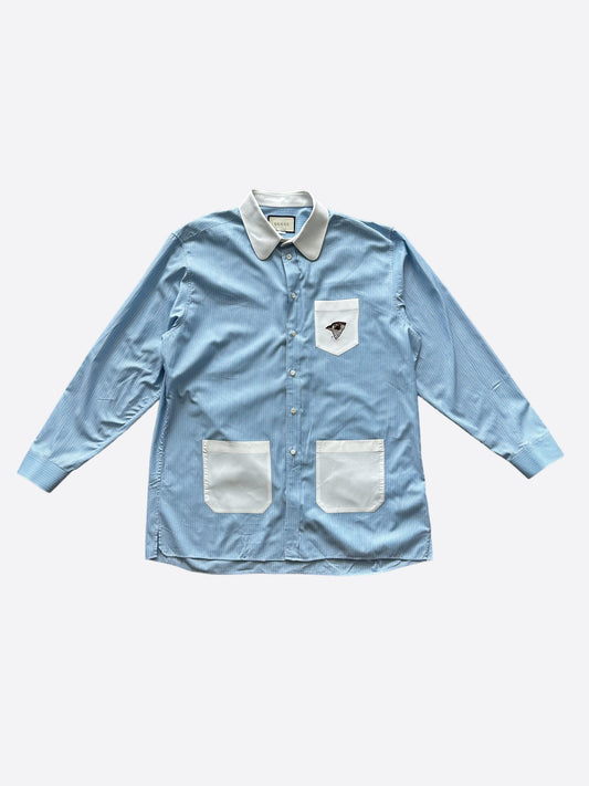 Gucci Blue & White Bird Embroidered Button Up Shirt