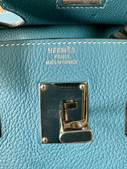 Hermes Bleu Jean Clemence Leather HAC Birkin 40