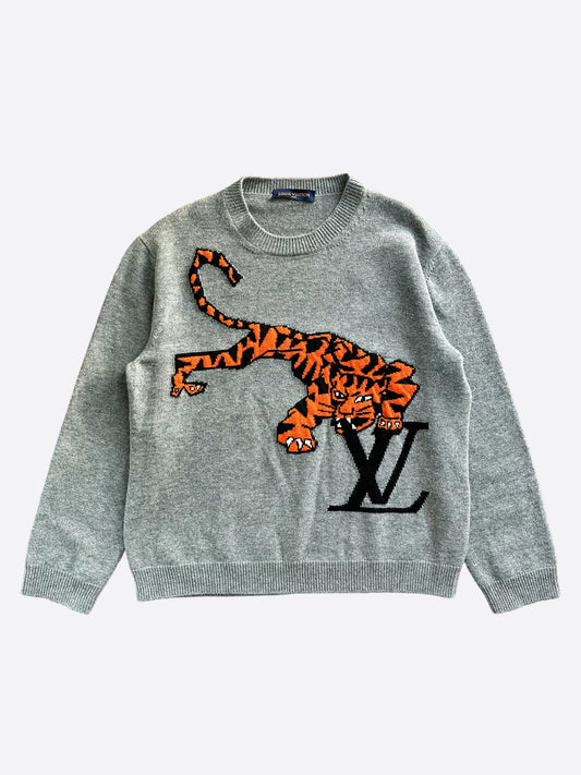 Louis Vuitton Grey Tiger Wool Knitted Sweater