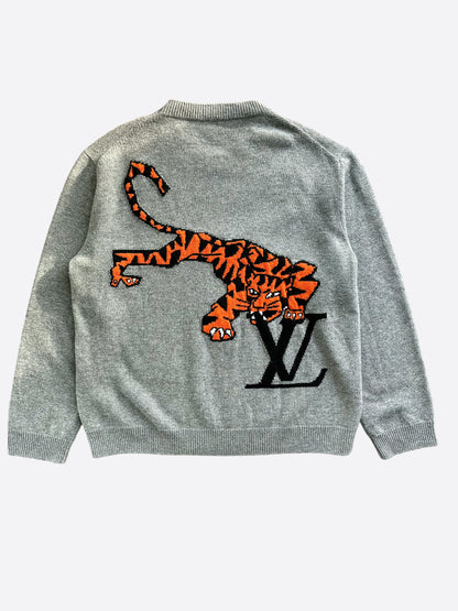 Louis Vuitton Grey Tiger Wool Knitted Sweater