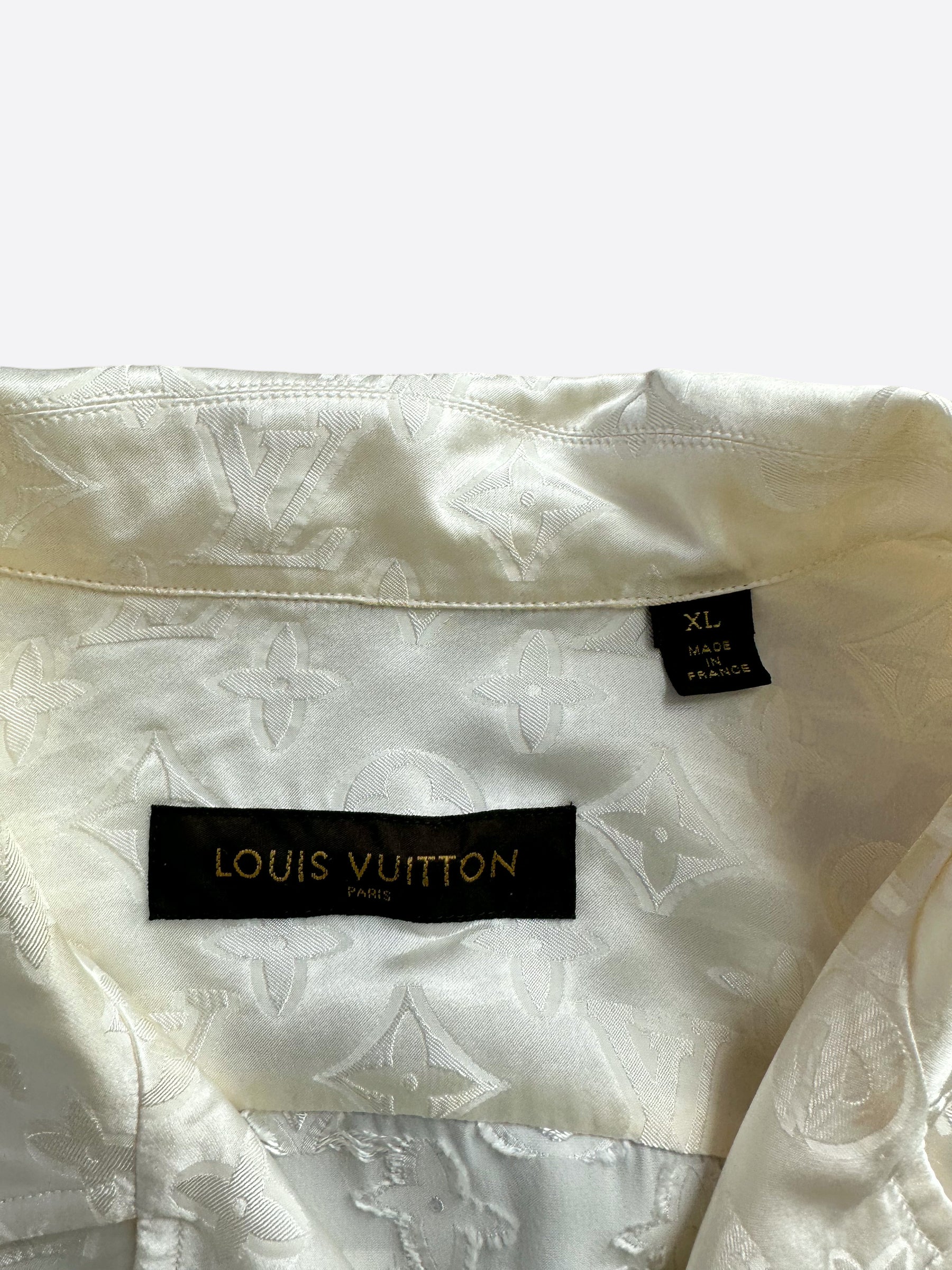 Louis Vuitton x Supreme Jacquard Silk Pajama Shirt | Size L, Apparel in Blue/White