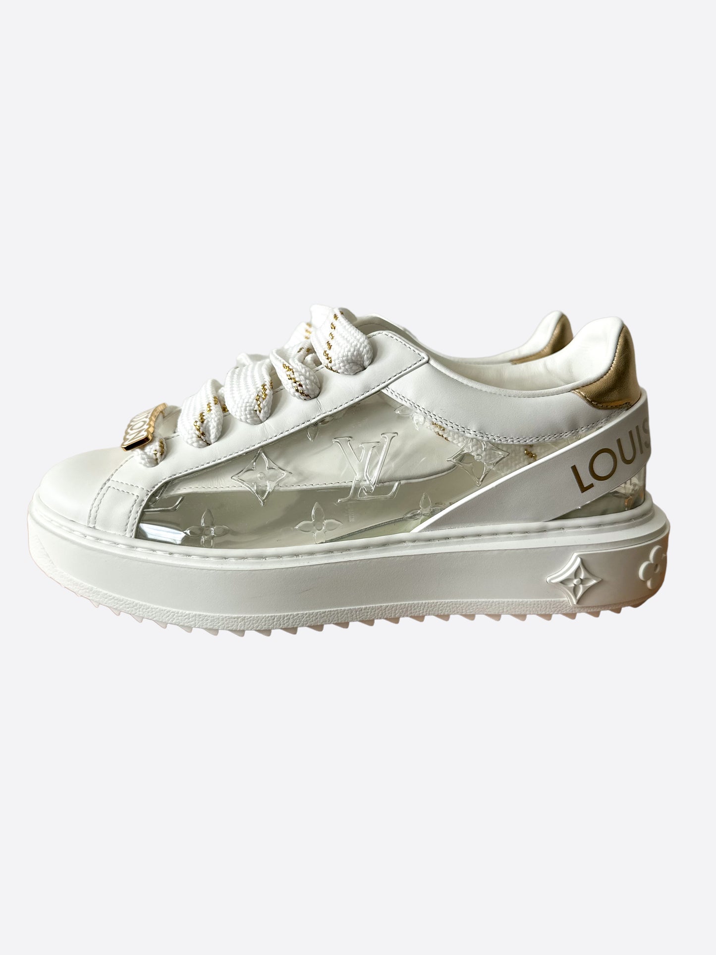 Louis Vuitton Time Out Debossed Monogram Transparent Upper White Gold  (Women's) (White Pink Socks Included) - 1A9PZS - US