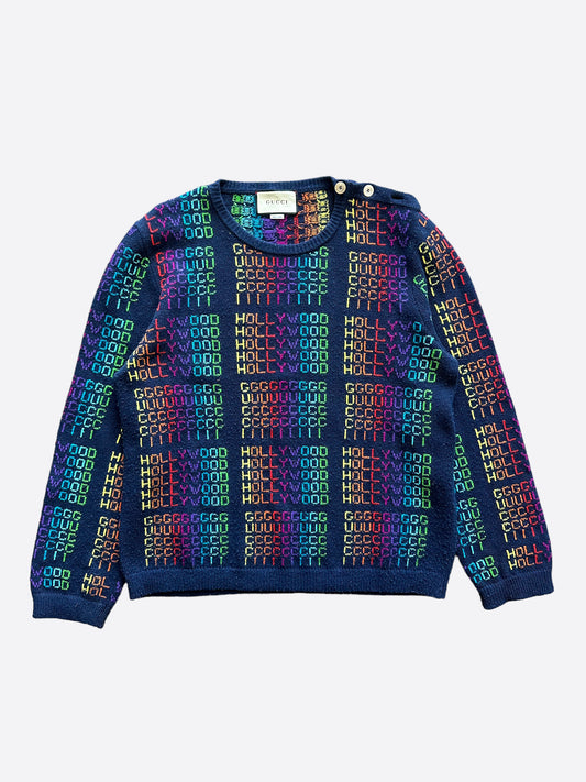 Gucci Navy Multicolor Hollywood Knit Sweater