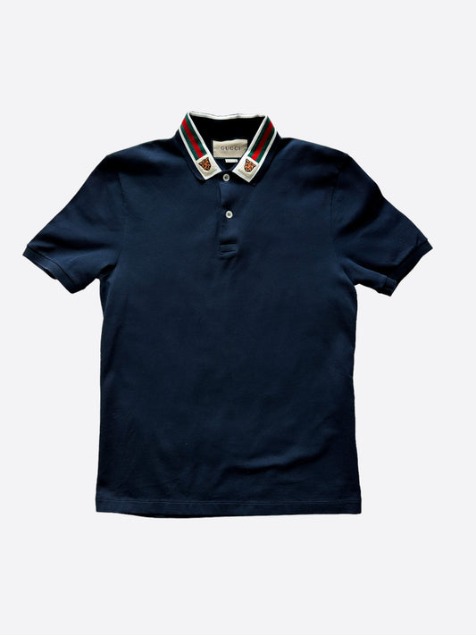 Gucci Black Tiger Striped Polo T-Shirt