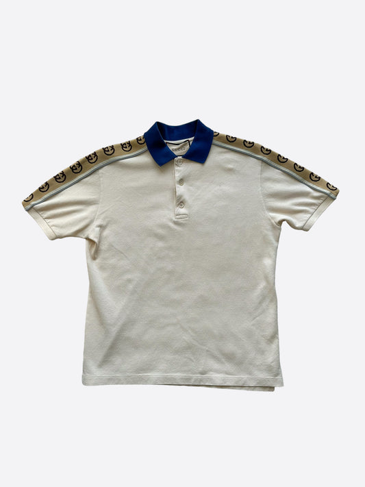 Gucci White GG Monogram Striped Polo