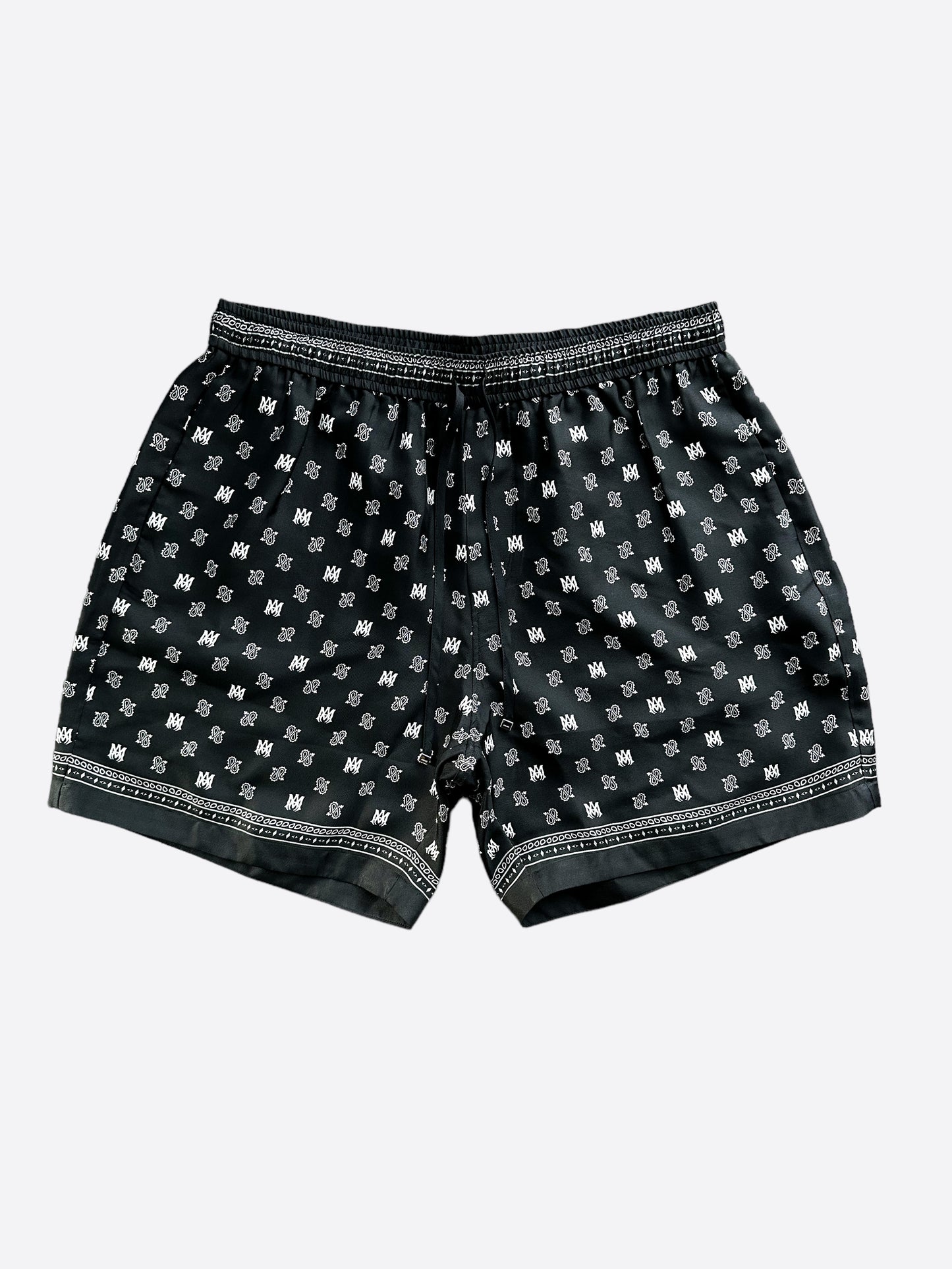 Amiri Black Paisley Logo Silk Shorts