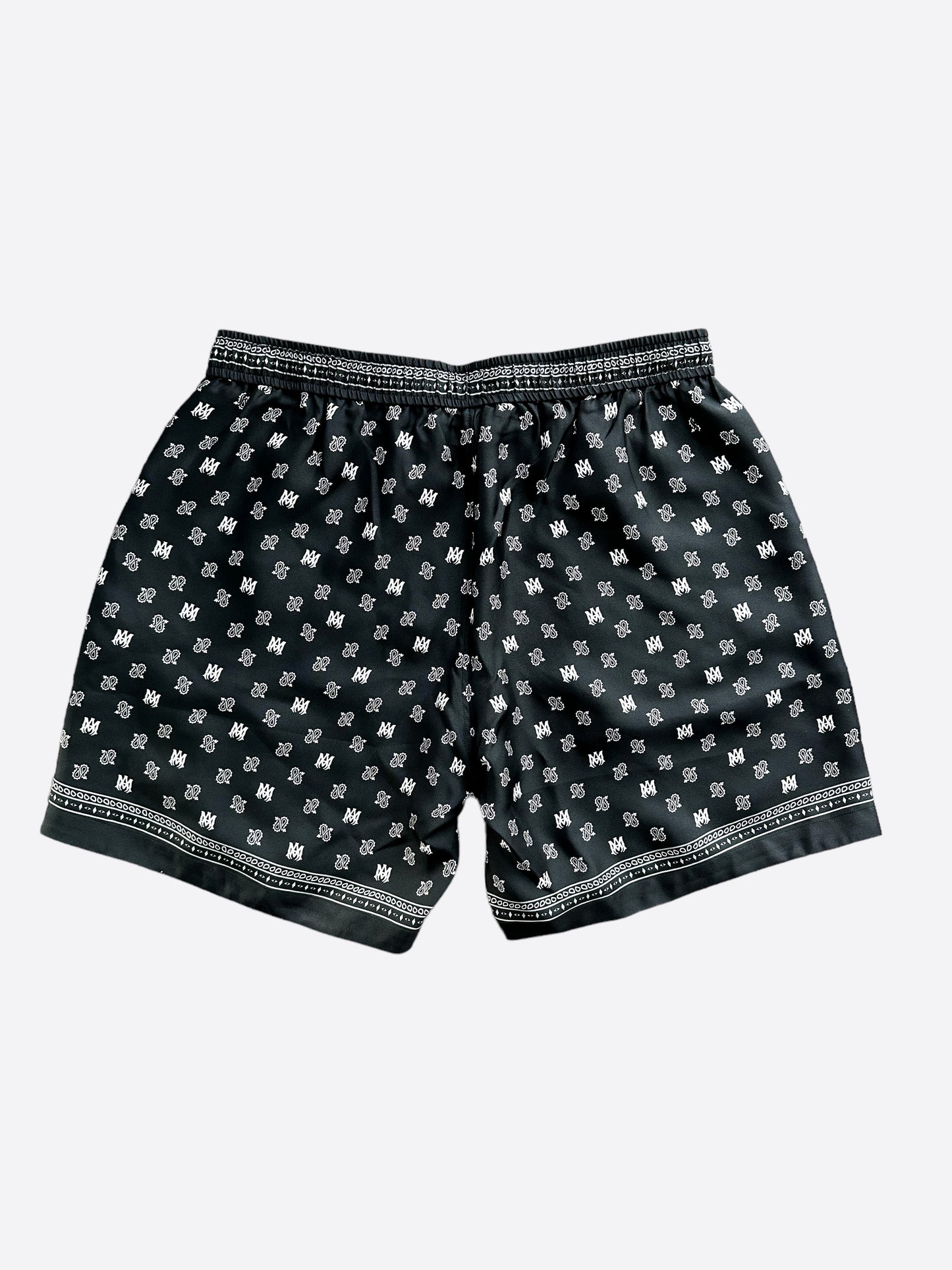 Amiri Black Paisley Logo Silk Shorts