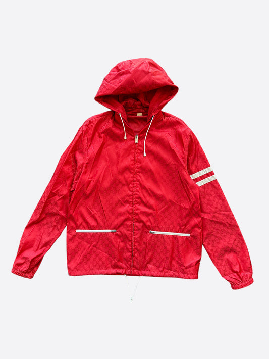 Gucci Red GG Monogram Hooded Bomber Jacket