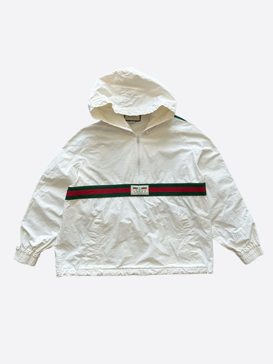 Gucci White Logo Striped Hooded Anorak