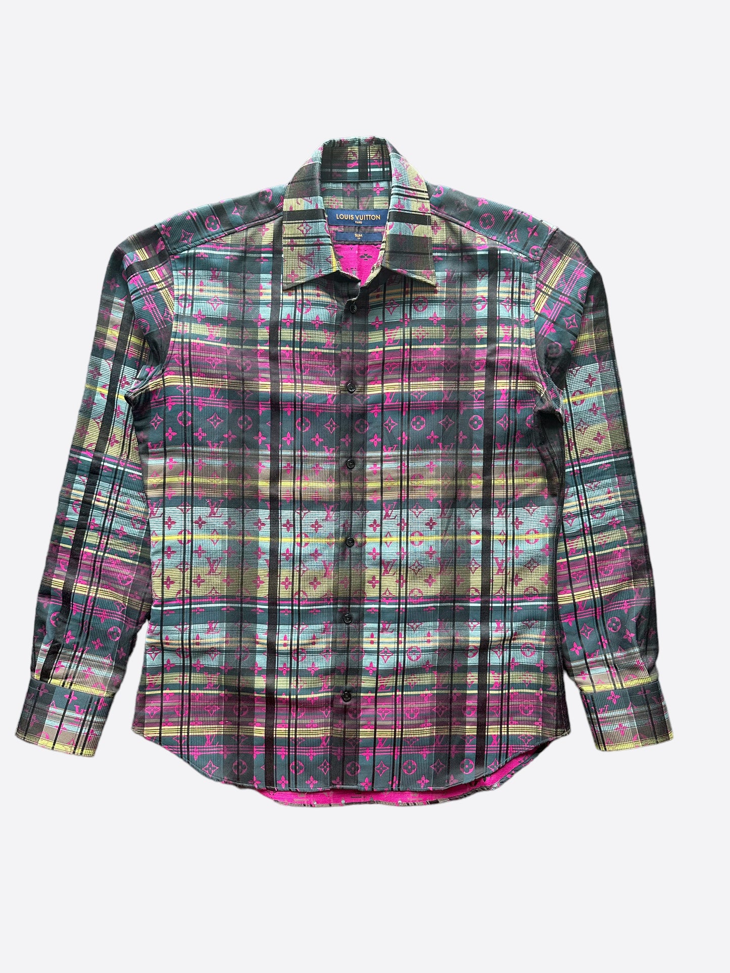 Louis Vuitton Plaid & Pink Monogram Button Up Shirt