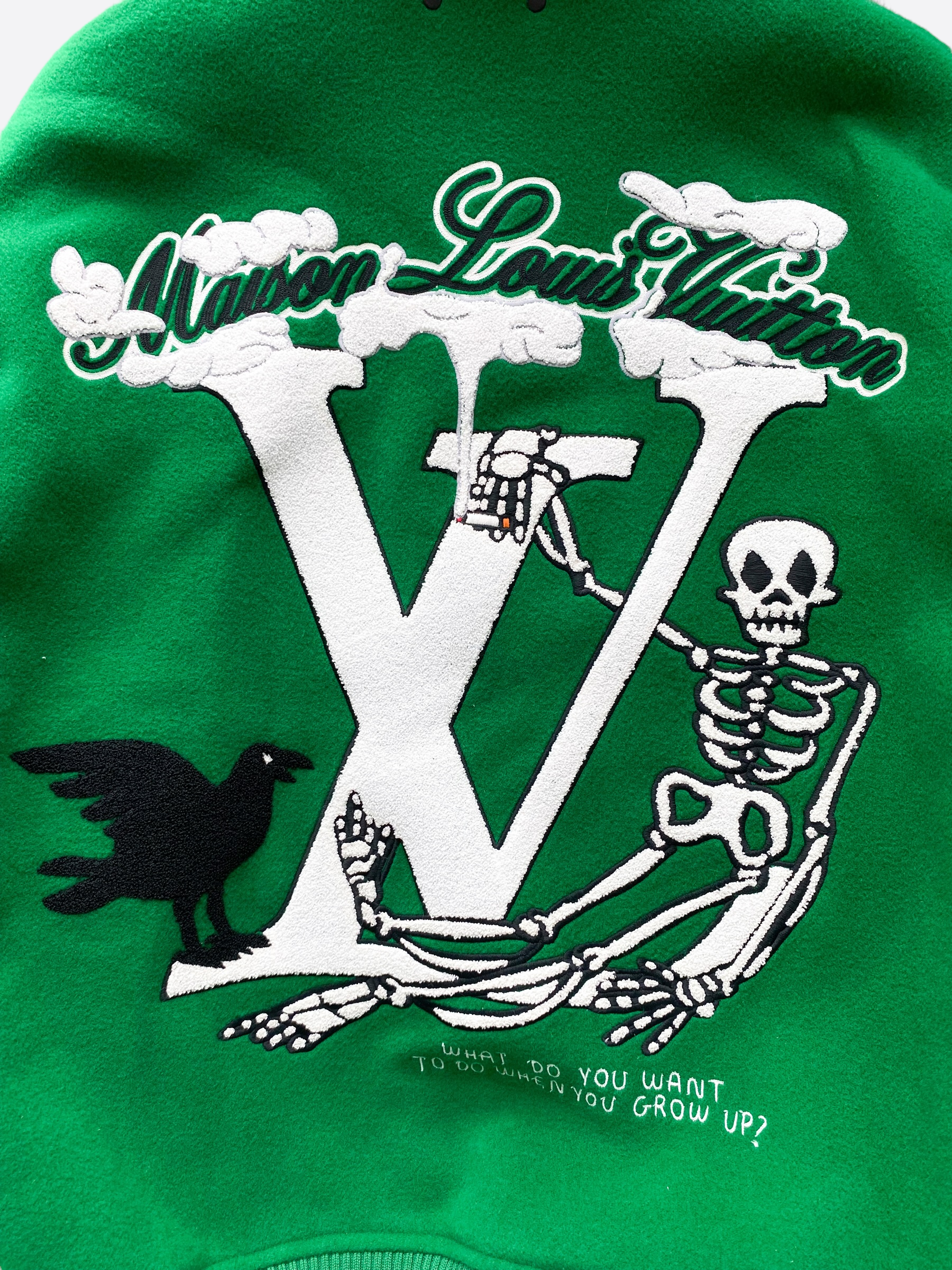 Thegenuineleather Mens Louis Vuitton Green Varsity Jacket 