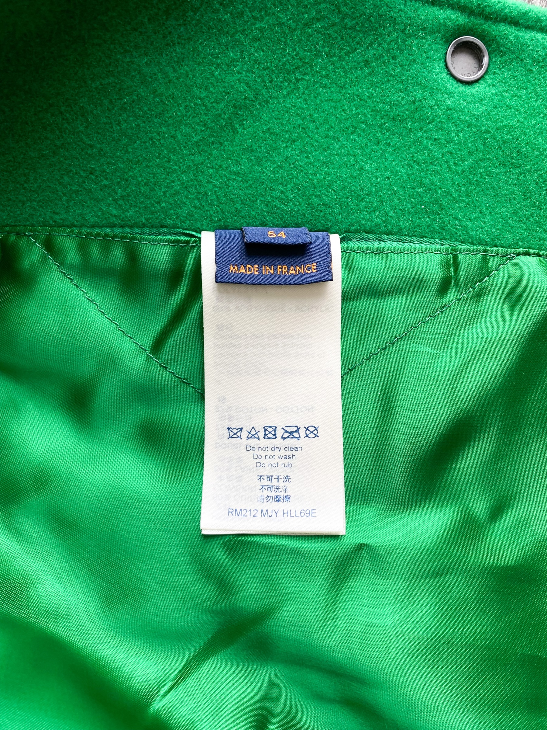LV Varsity Leather Jacket 1A98D5  Varsity jacket outfit, Green varsity  jacket, Varsity jacket men