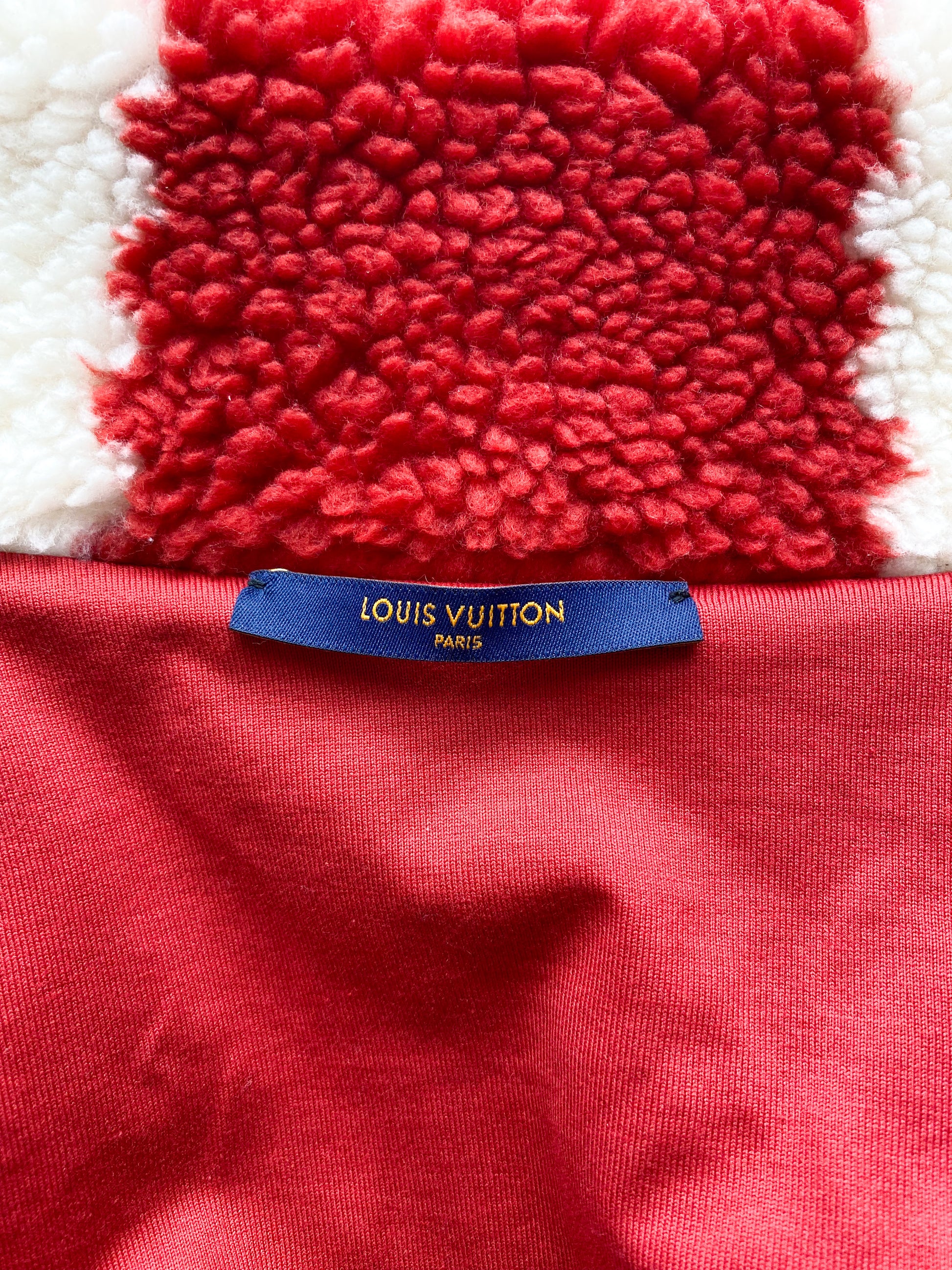 LOUIS VUITTON LOUIS VUITTON Fleece jacket zipped wool Red White Used mens  logo size S