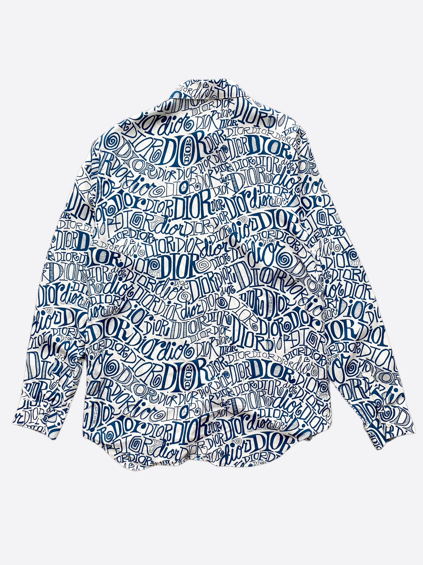 Dior White & Blue Stussy All Over Print Button Up Shirt