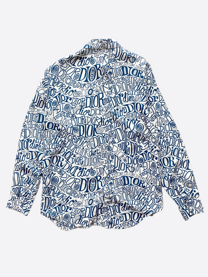 Dior White & Blue Stussy All Over Print Button Up Shirt