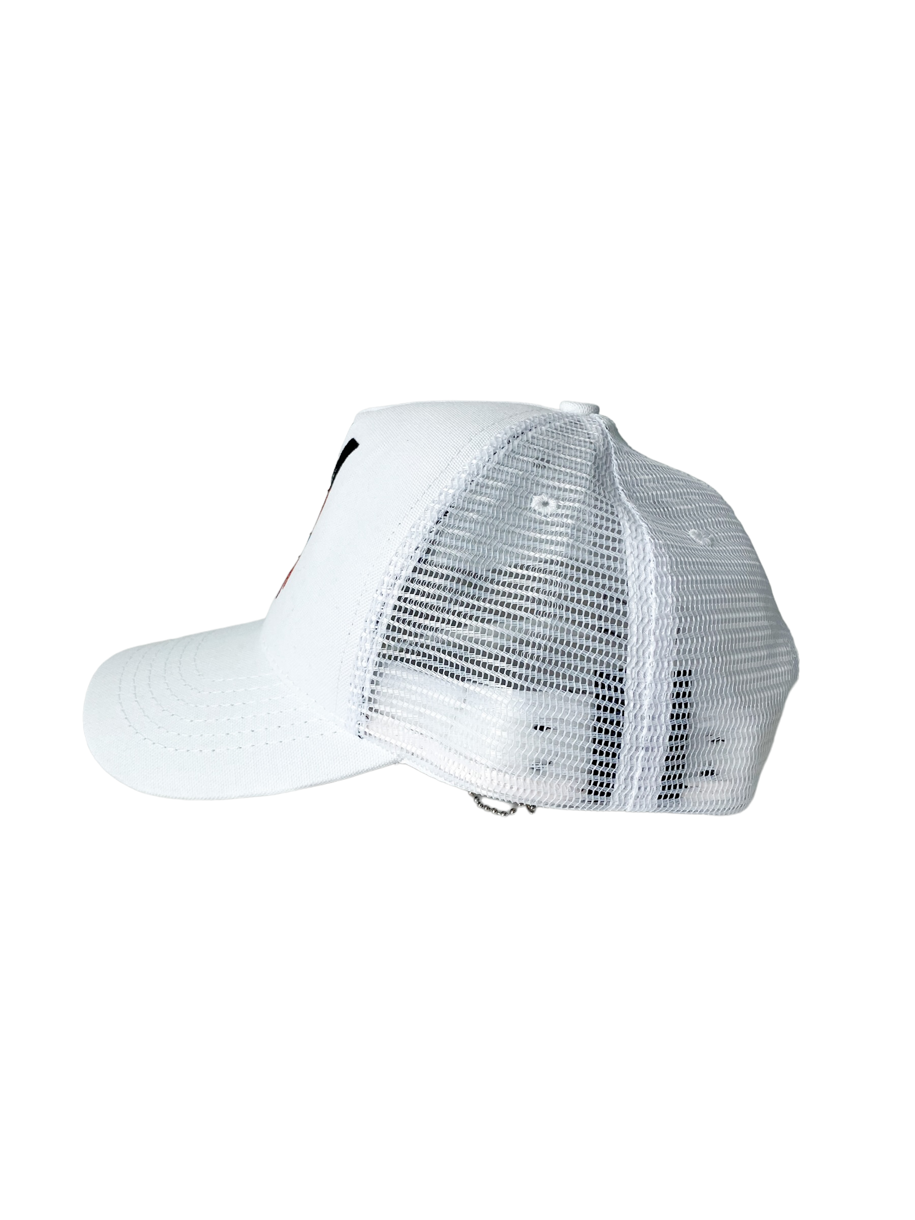 Amiri White MA Logo Paint Drip Trucker Hat