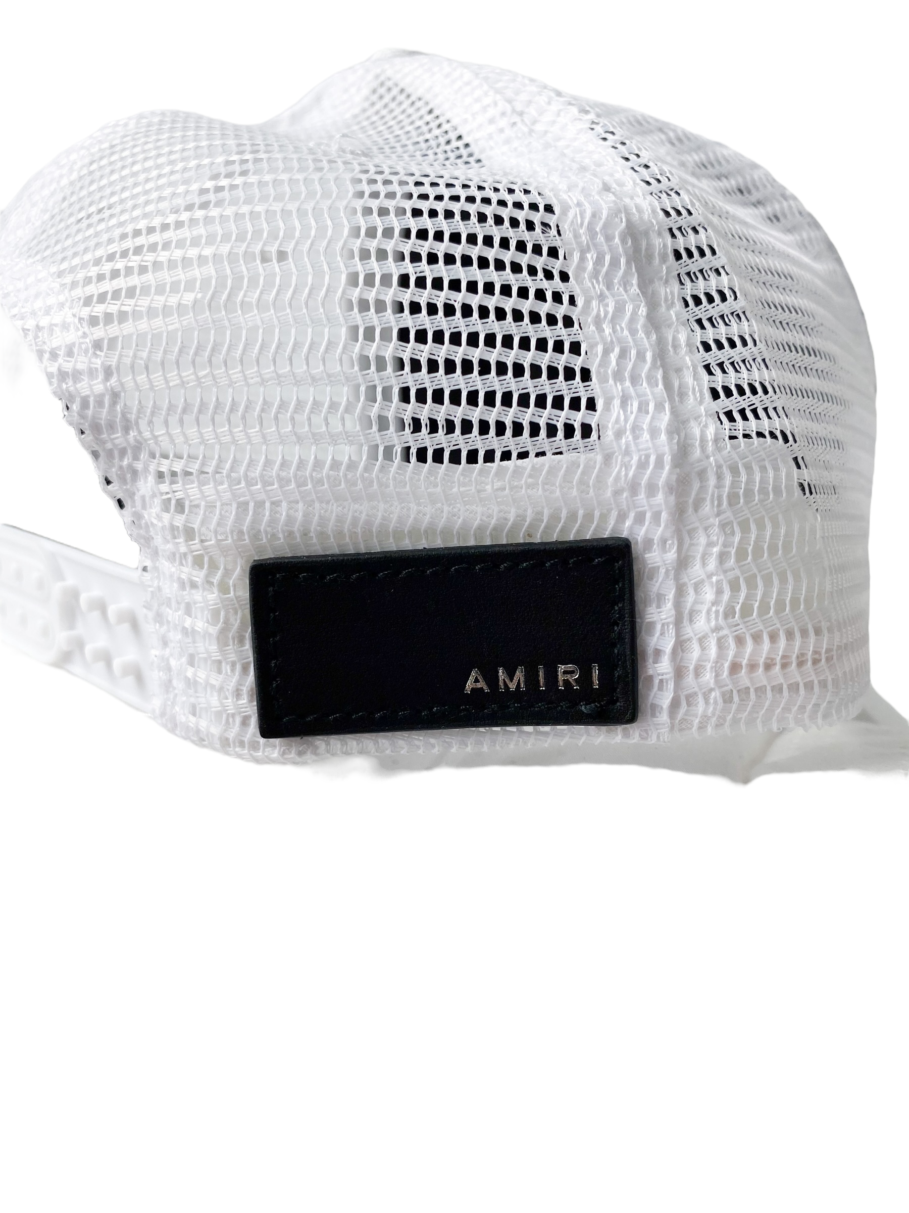 Amiri White MA Logo Paint Drip Trucker Hat