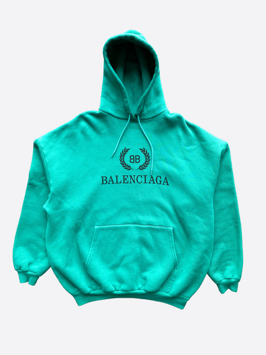 Balenciaga Teal Logo Oversized Hoodie