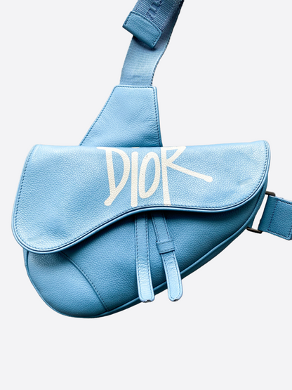 Dior Shawn Stussy Blue Logo Calfskin Saddle Bag