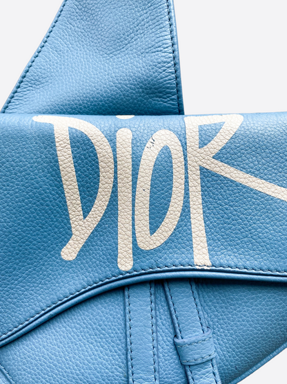 Dior Shawn Stussy Blue Logo Calfskin Saddle Bag