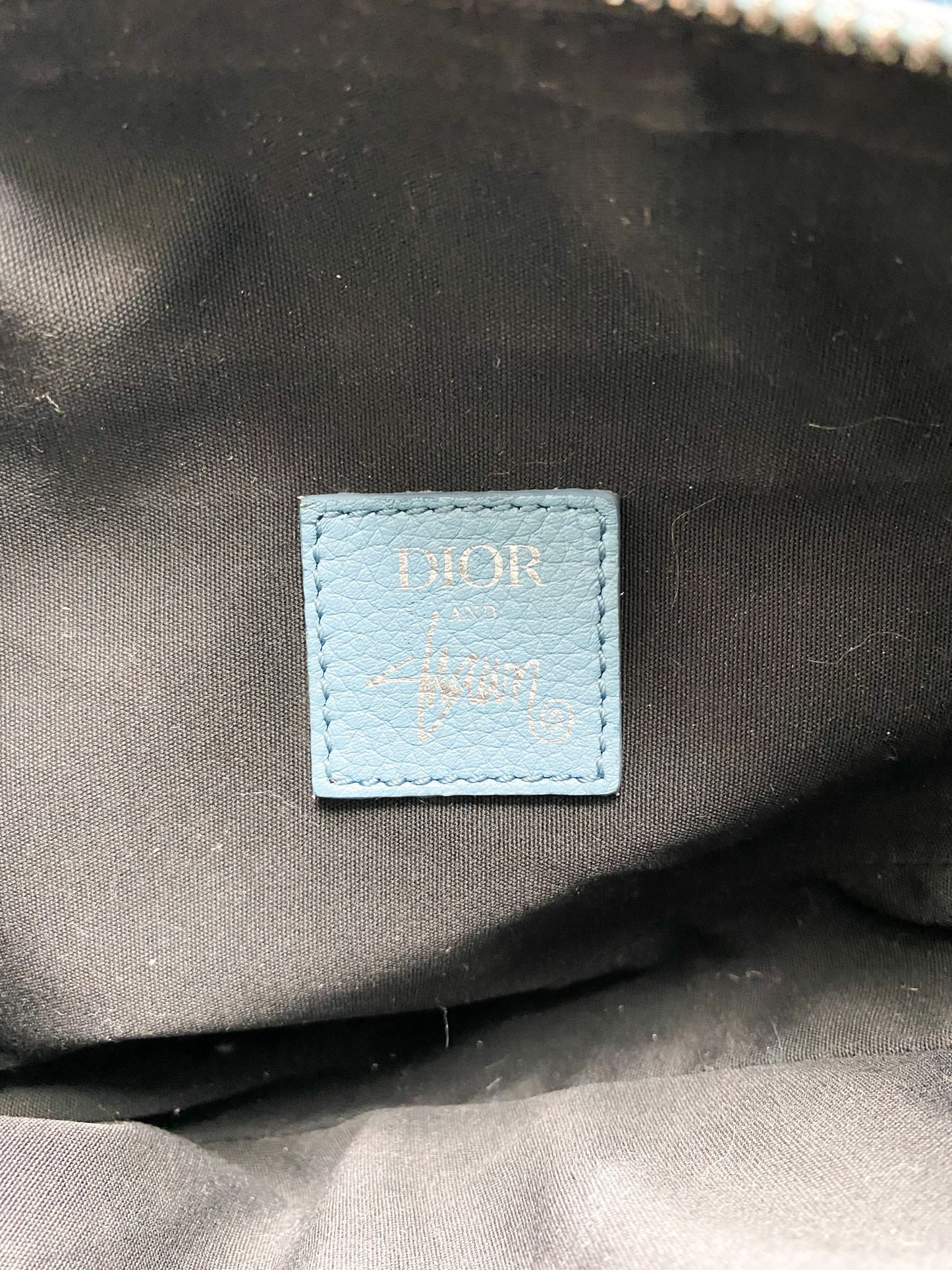 Dior Shawn Stussy Blue Logo Calfskin Saddle Bag