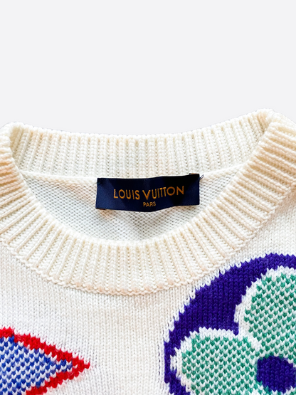 Louis vuitton white & multicolor flower monogram sweater sale