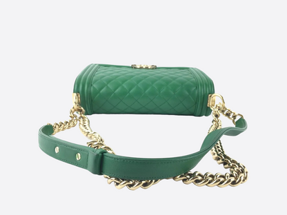 Chanel Green Lambskin Medium Boy Flap Shoulder Bag