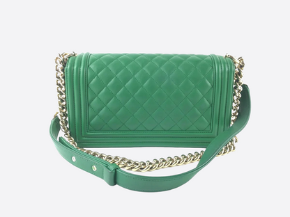 Chanel Green Lambskin Medium Boy Flap Shoulder Bag