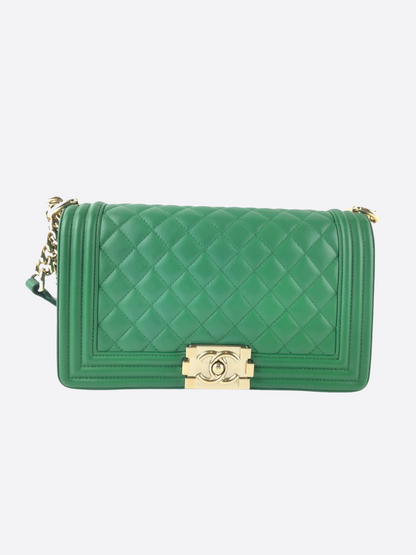 Chanel Green Lambskin Medium Boy Flap Shoulder Bag