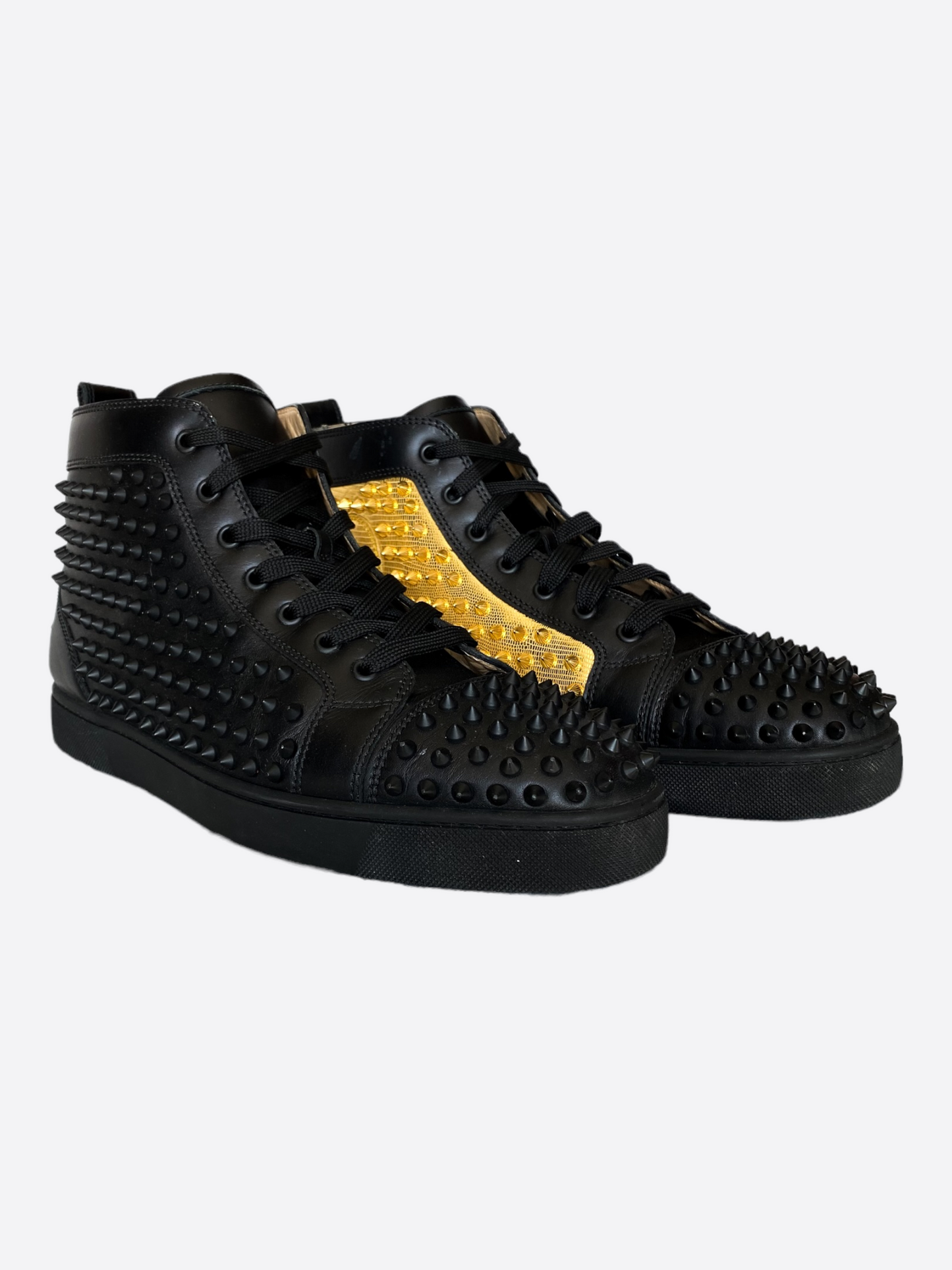 Christian Louboutin Black & Gold High Top Spiked Sneakers