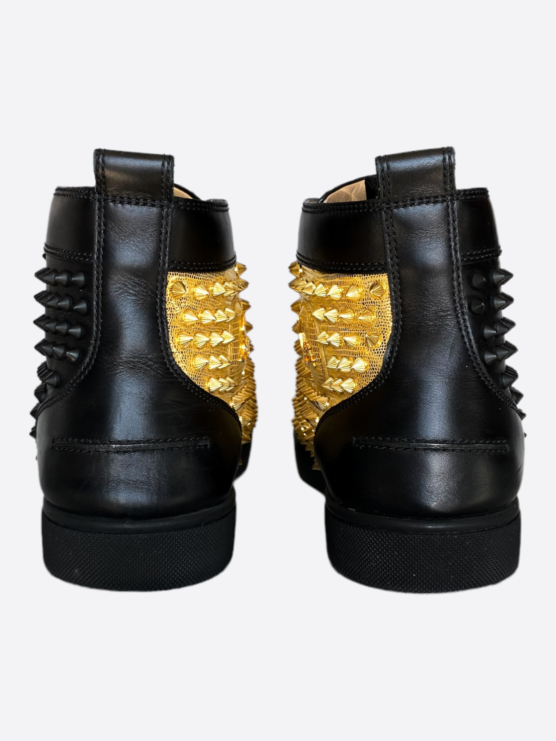 High Top Black Diamond Gold Nails Real Leather Red Bottom Shoes