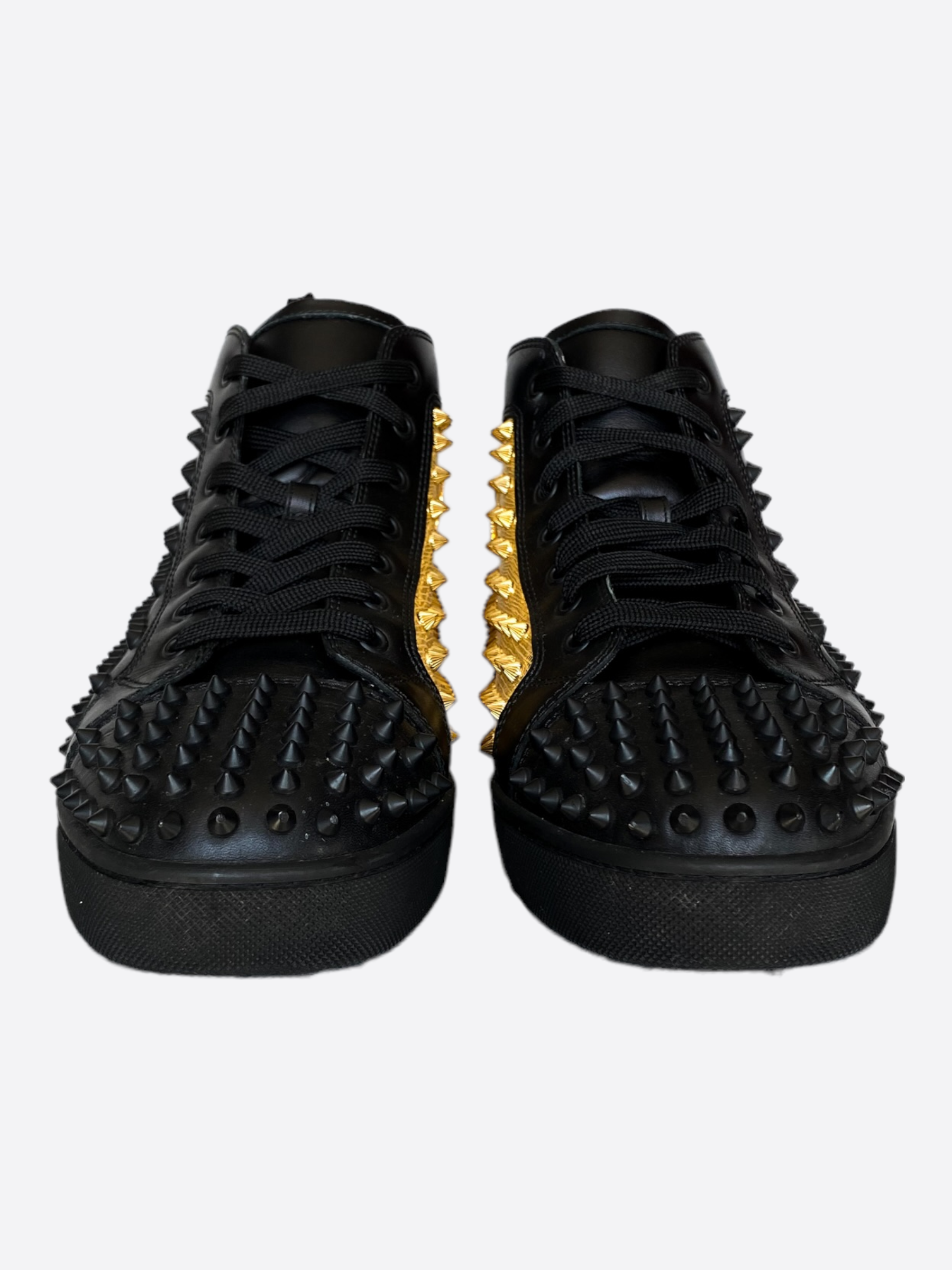 High Top Black Diamond Gold Nails Real Leather Red Bottom Shoes