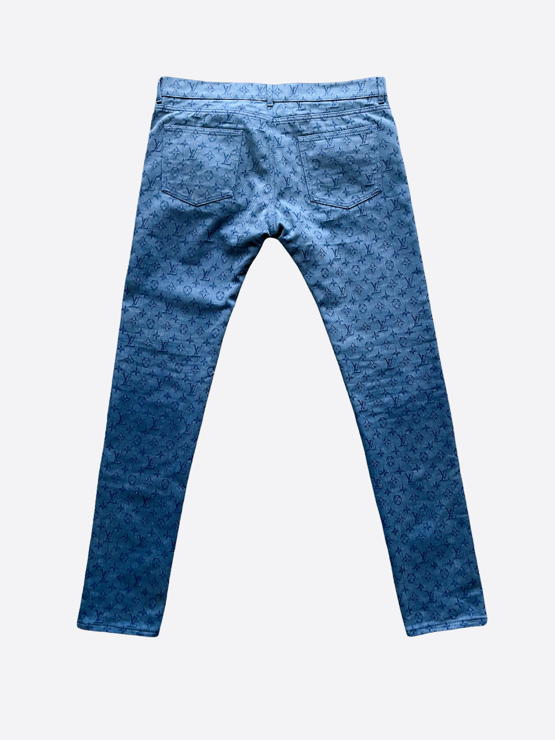 Louis Vuitton Monogram Printed Denim Pants Indigo. Size 38