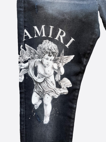 Amiri Cherub Logo Distressed Denim