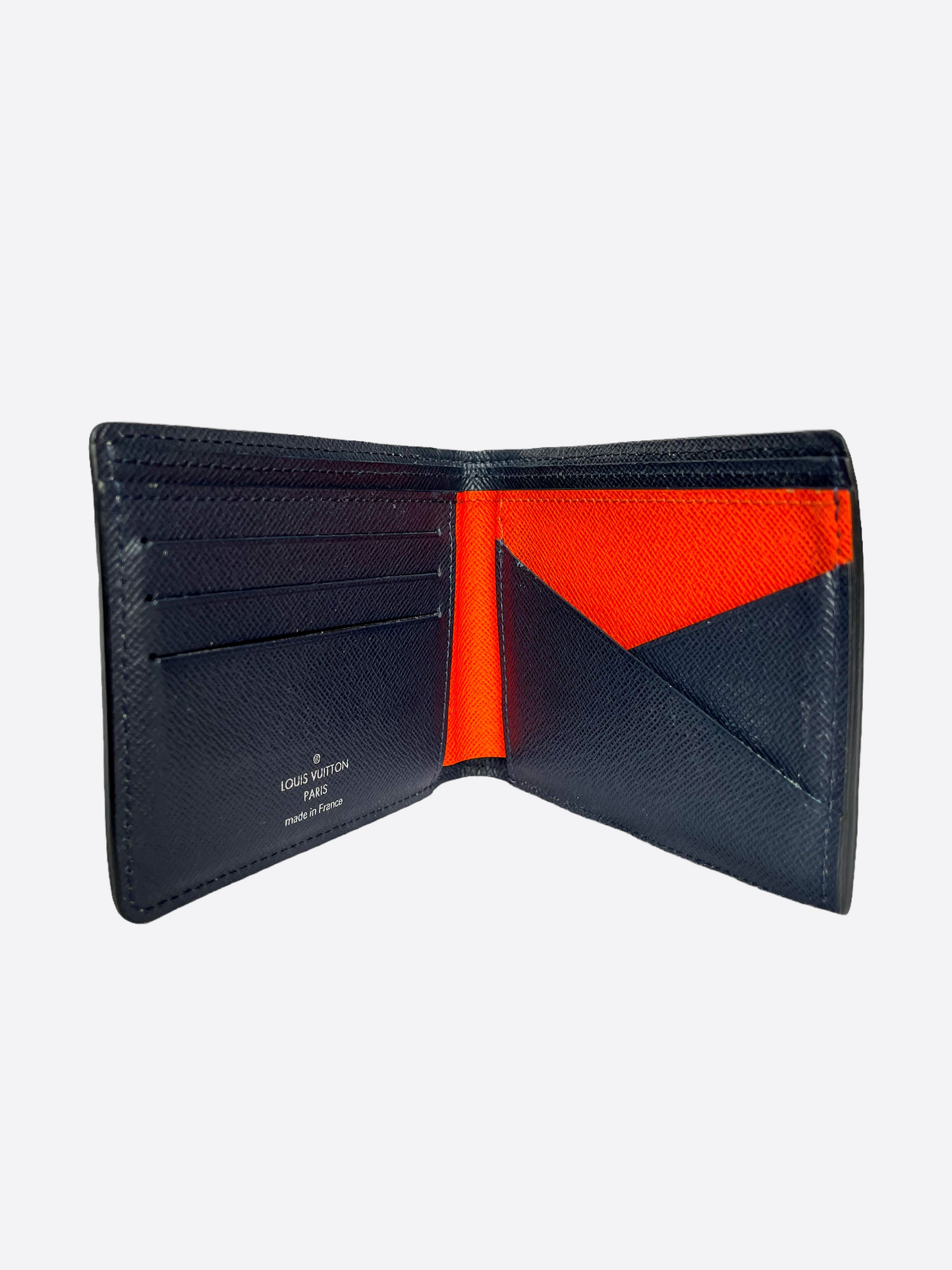Shop Louis Vuitton EPI LV MULTIPLE WALLET Noir/Blue Marine Folding