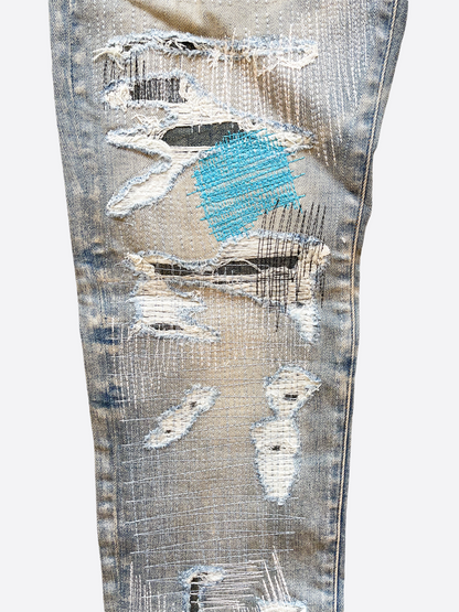 Amiri Blue Distressed Repair Jeans