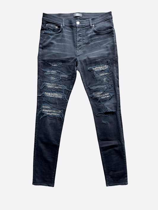 Amiri Black Distressed Bandana Patch Jeans