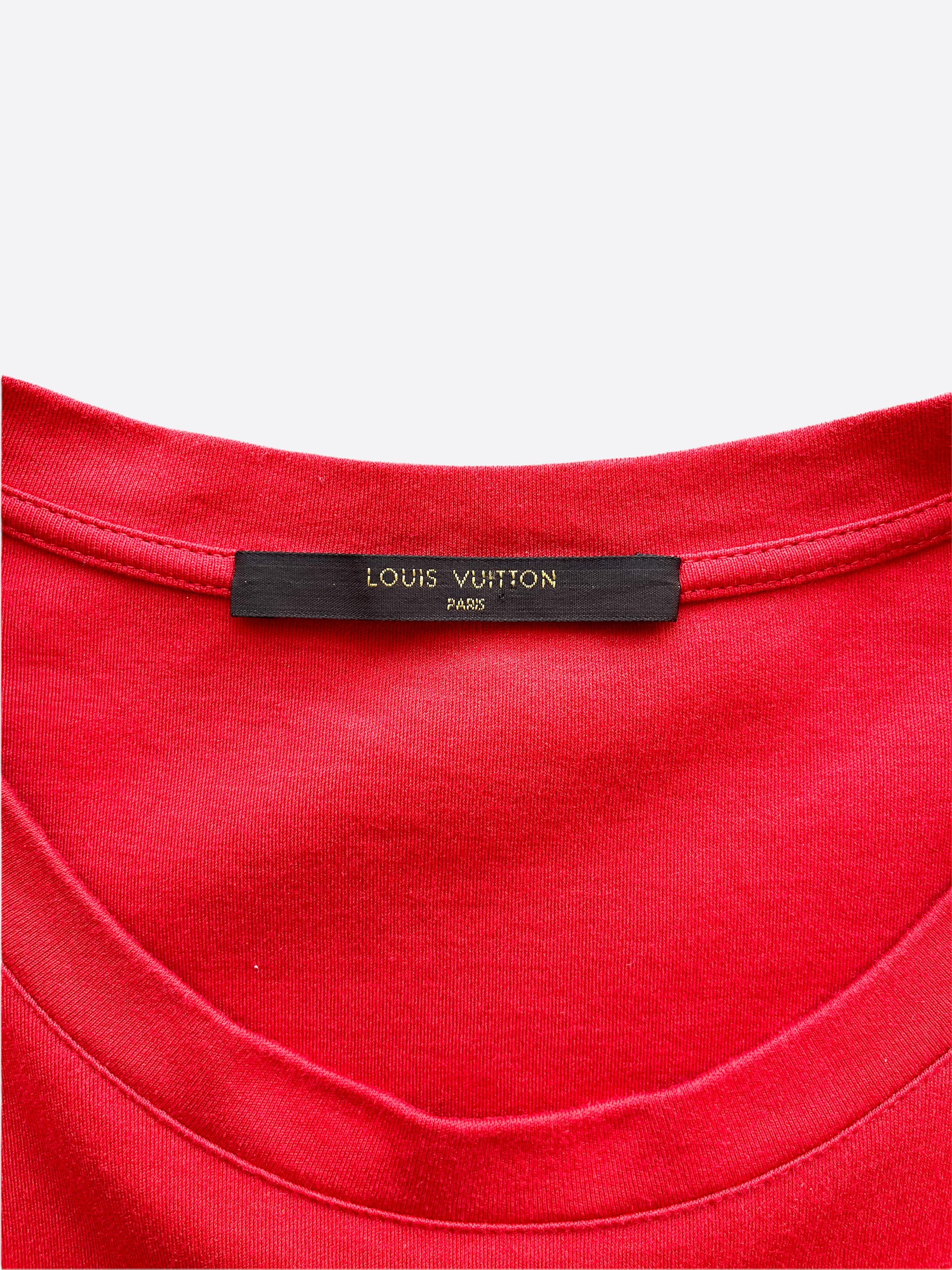 Louis Vuitton Red Logo Embroidered Cotton T-shirt L Louis Vuitton