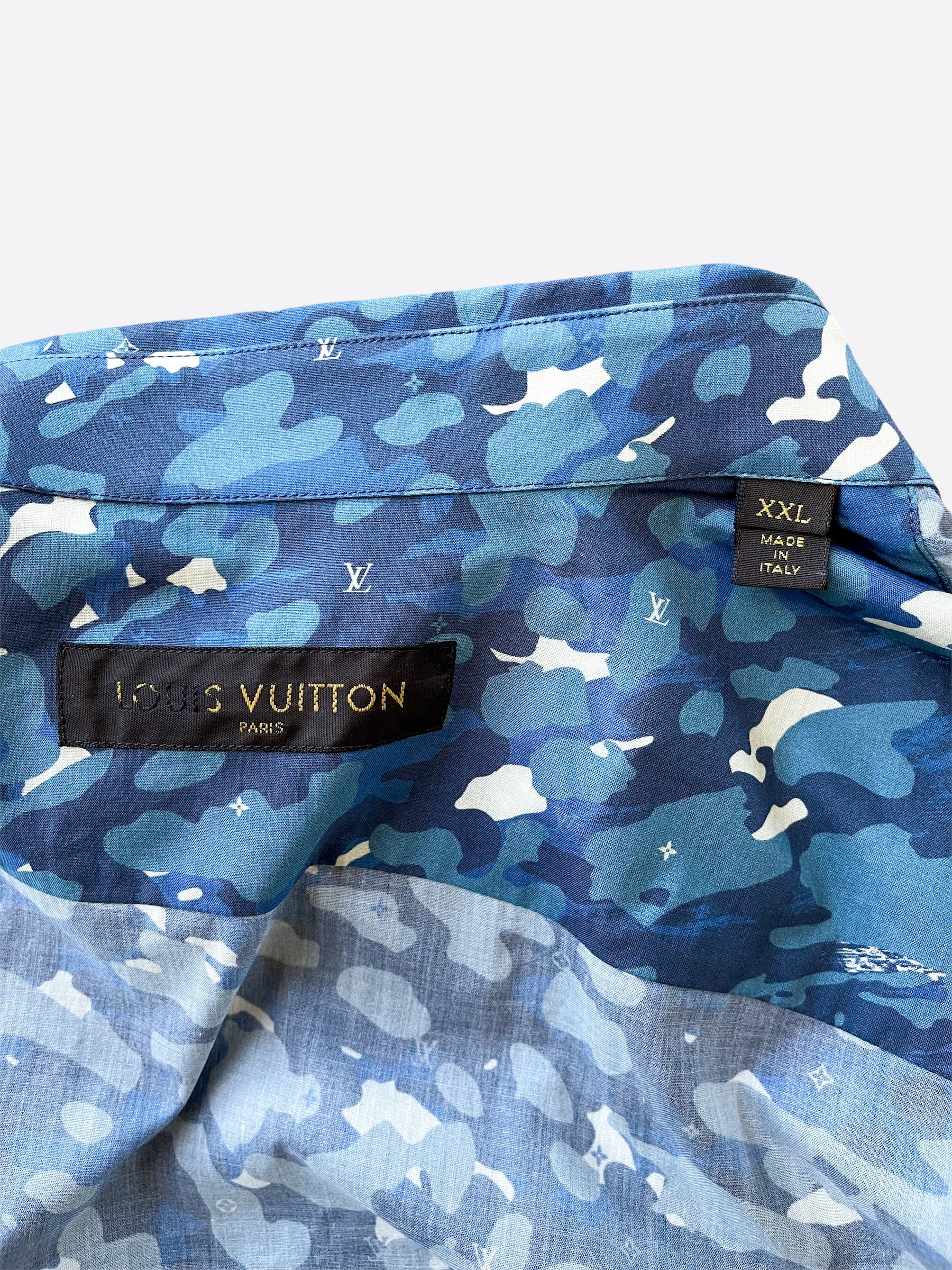 Louis Vuitton Blue Camo Button Up Shirt