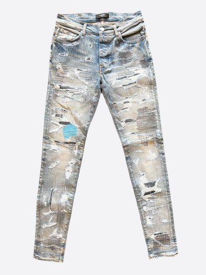 Amiri Blue Distressed Repair Jeans