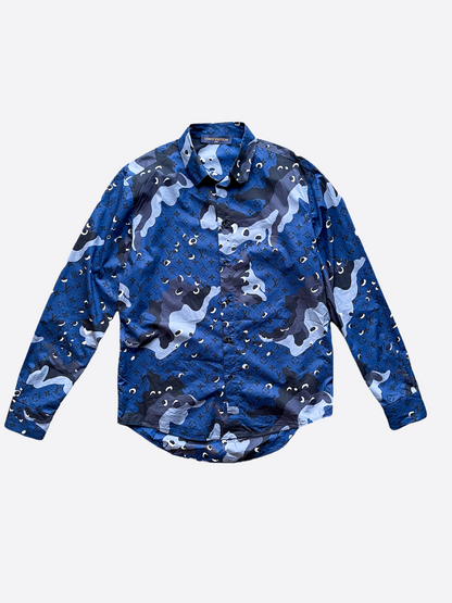 Louis Vuitton Blue Camo Button Up Shirt