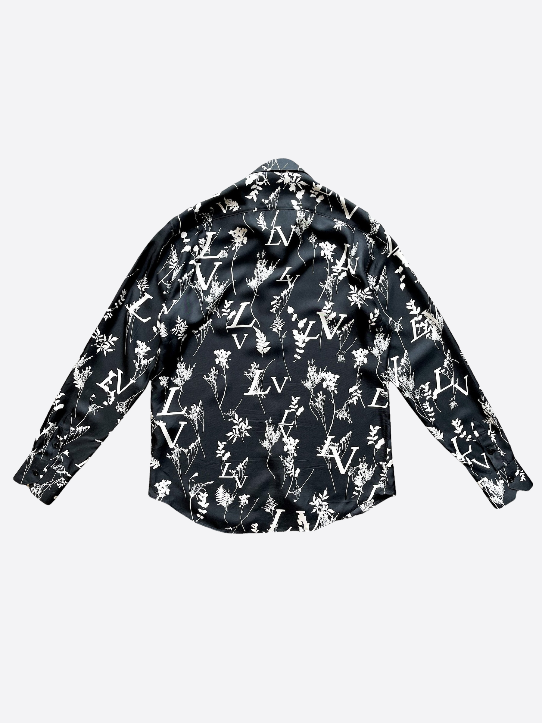 Louis Vuitton - LV Leaf Print Silk Long Sleeve Men Shirt Dark Grey