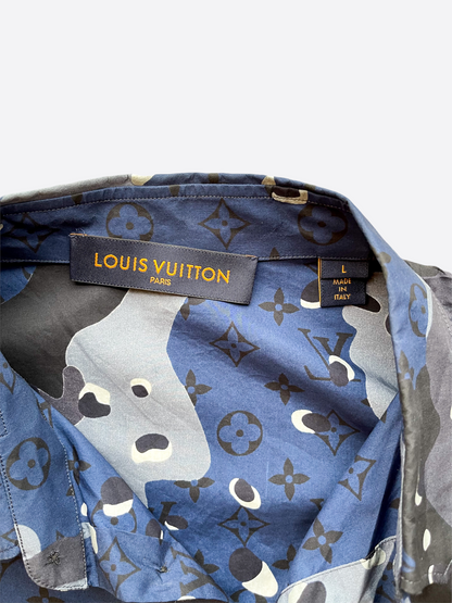 Louis Vuitton Blue Camo Button Up Shirt