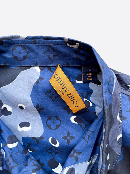 Louis Vuitton Blue Camo Button Up Shirt