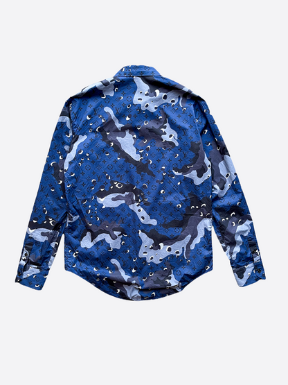 Louis Vuitton Blue Camo Button Up Shirt