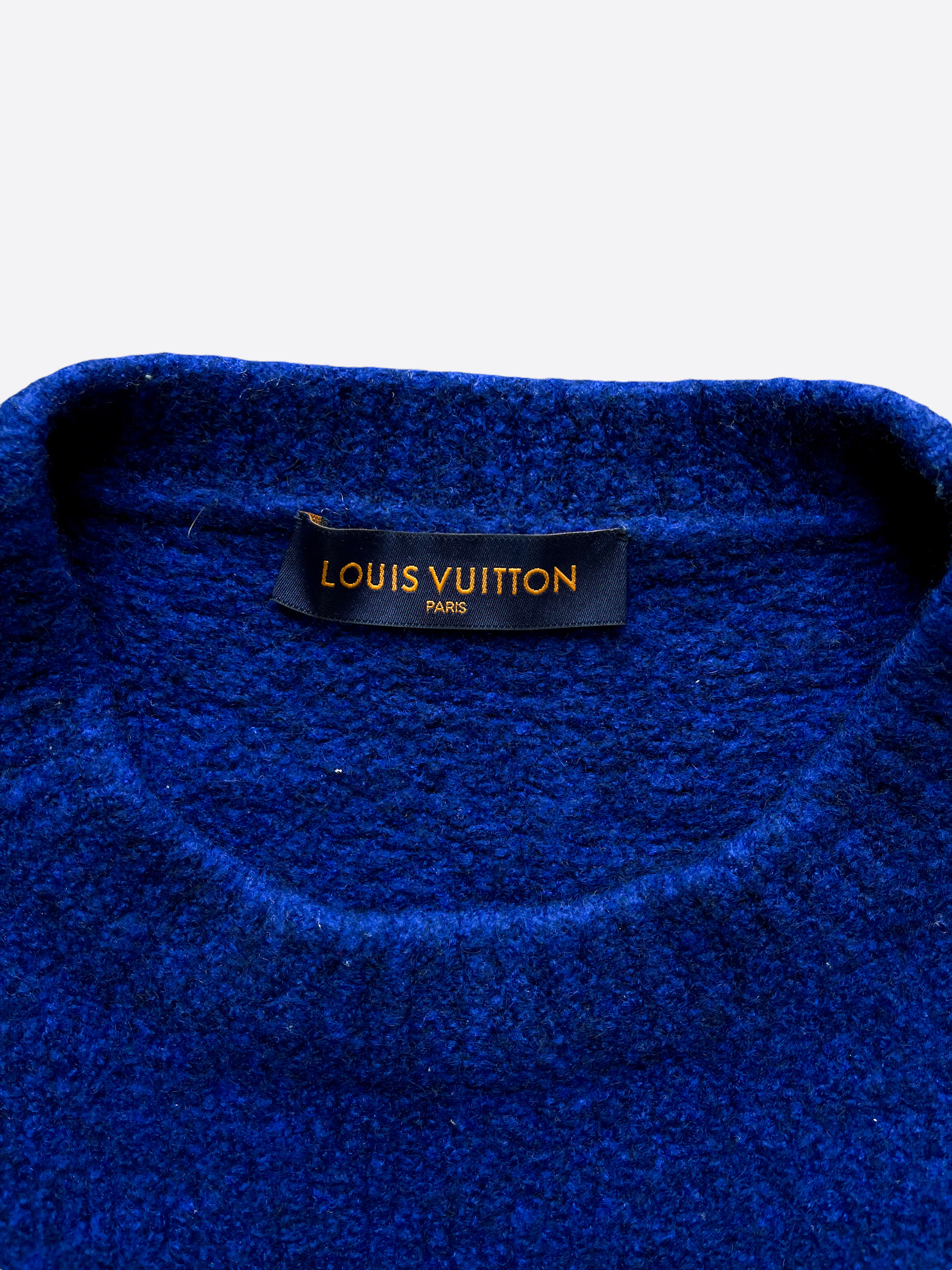Louis Vuitton Light Blue Knit LV Embroidered Crew Neck Sweatshirt XS at  1stDibs