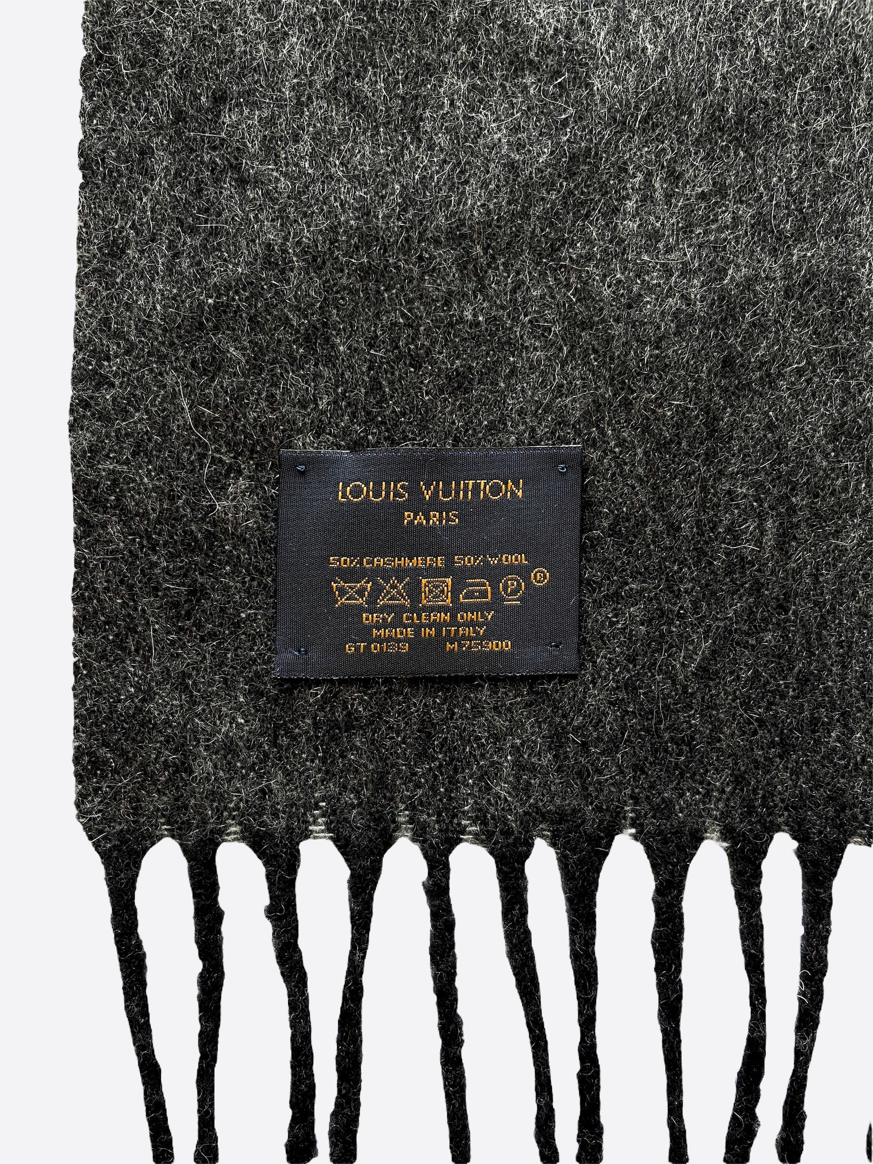 Louis Vuitton Dark Grey Cashmere and Wool Monogram Gradient Scarf
