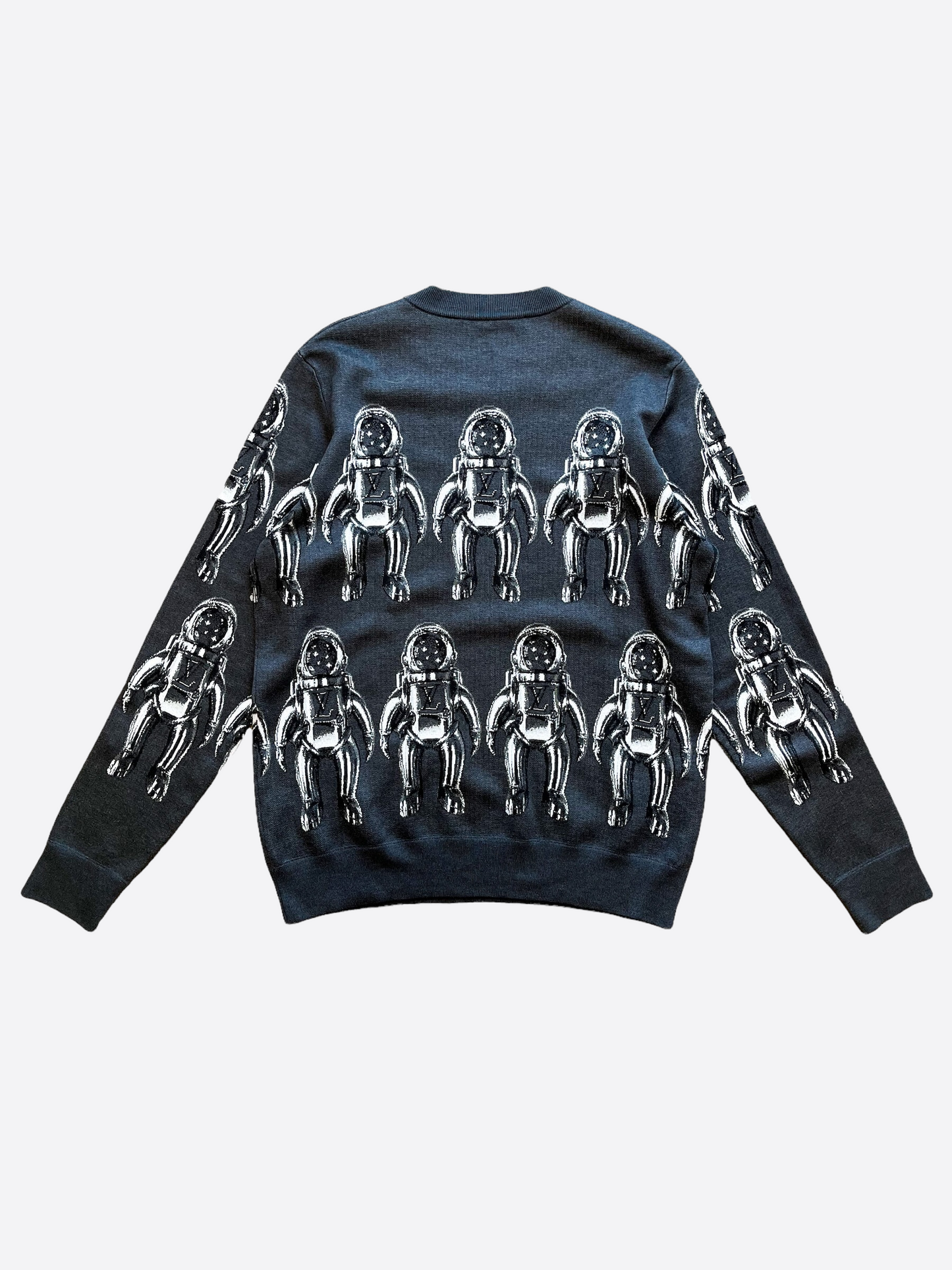 Louis Vuitton men's grey and black astronaut motif wool jumper